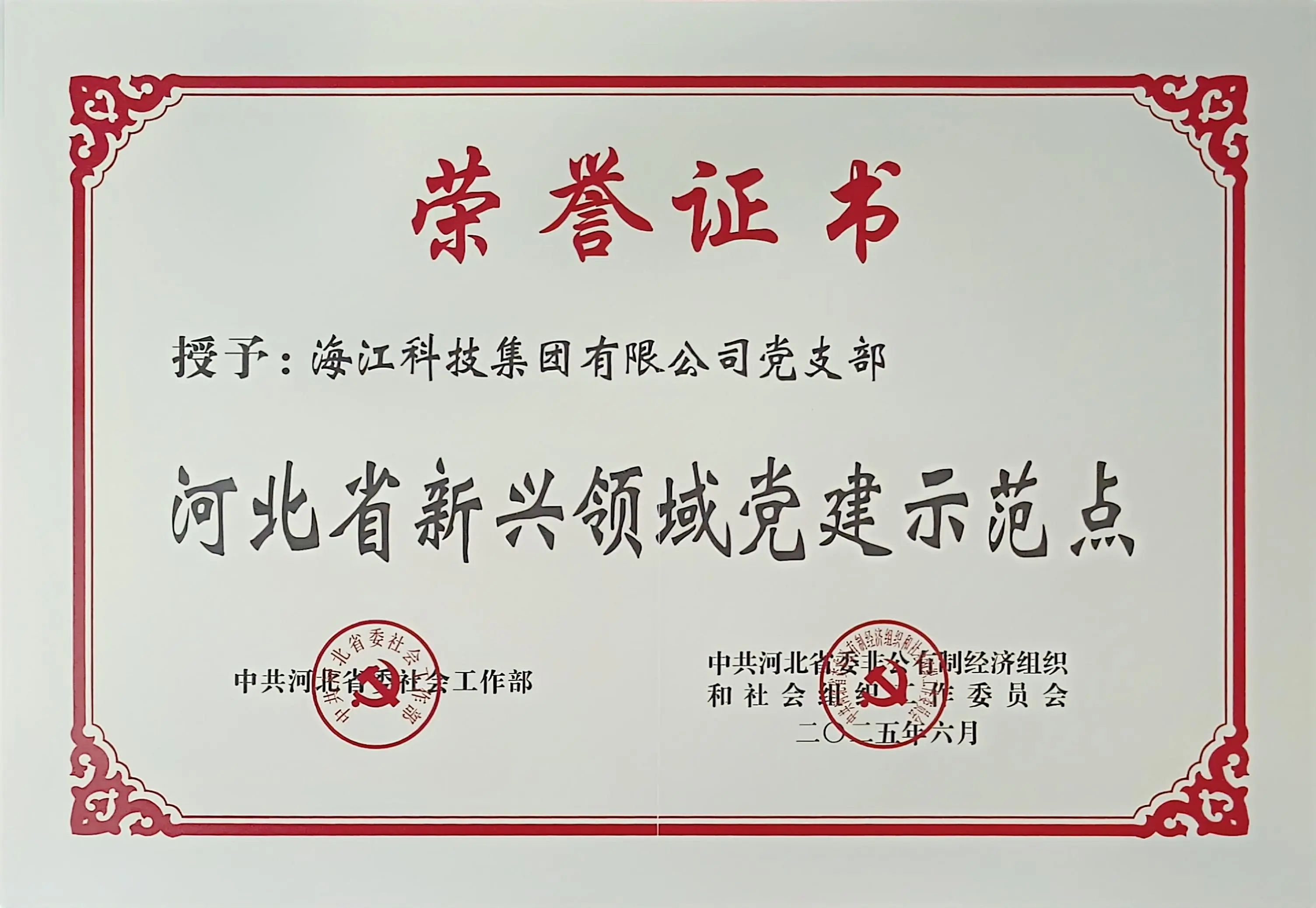 喜報 | 海江集團獲評“河北新興領(lǐng)域黨建示范點”，創(chuàng)新黨建引領(lǐng)高質(zhì)量發(fā)展
